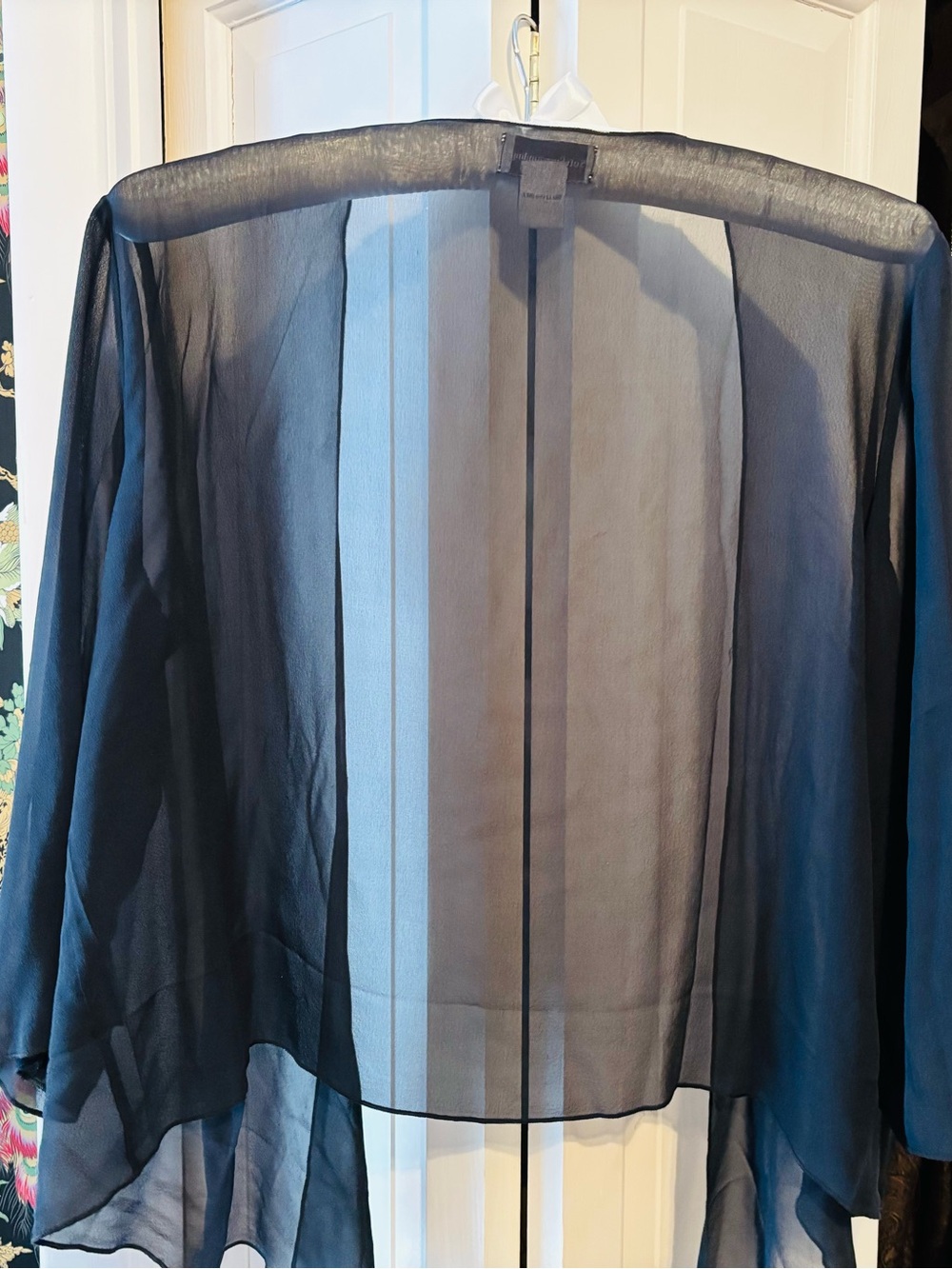 Soft Surroundings Sheer Black Silk Cardigan, light feel and polished look. - Picture 4 of 7